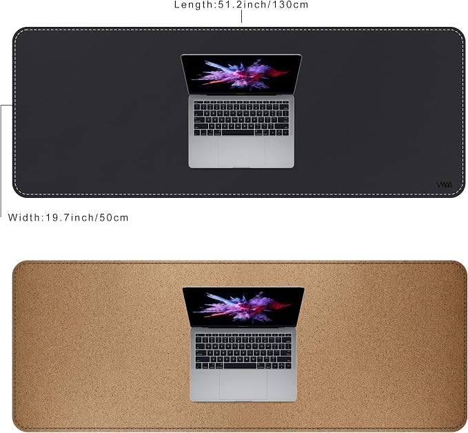 VYAAA Cork & PU Leather Desk Mat, 51"×19" Keyboard Mouse Pad, Office Desk Mat for Home or Office (Black)