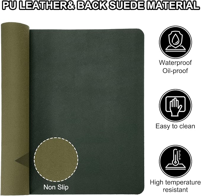 PATIKIL Dark Green Large Desk Mat - 35" x 17" Waterproof PU Leather Non-Slip Dual Sided Office/Home Desk Pad