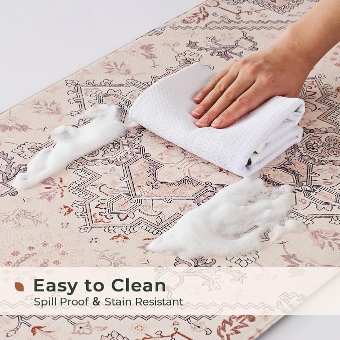 FRESHMINT Boho Kitchen Mat Set 2 Piece, 17x30''+17x47'', Natural Beige | Anti-Fatigue, Non Slip, Comfort, Kitchen Decor, Easy to Clean, Waterproof, Perfect for Kitchen, Laundry, Office