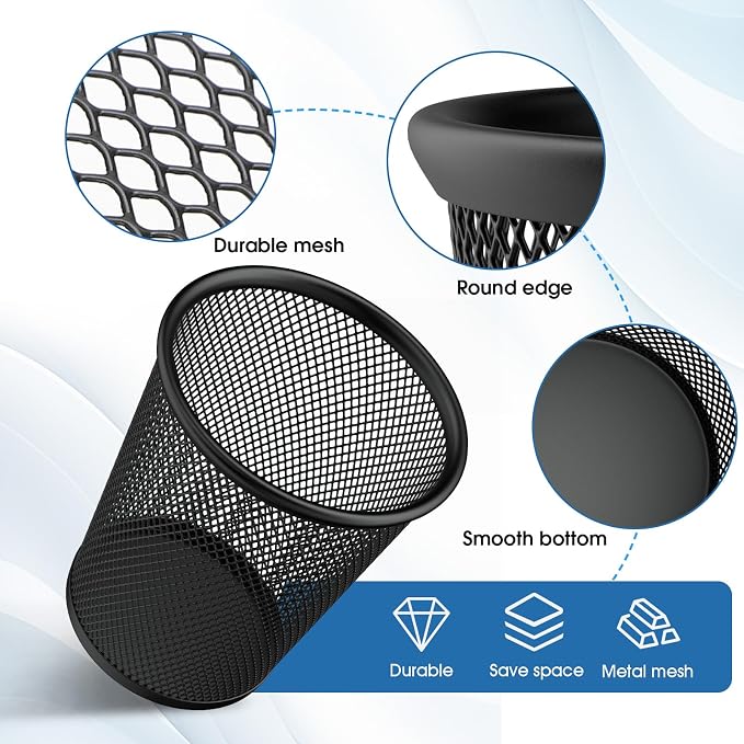 MaxGear Pen Holder for Desk 2 Pack, Mesh Metal 5.4’’, Makeup Brush Holders | Desk Organizers, Scratch-Proof Metal Base, 4.35" x 4.35" x 5.4", For Home School Office, Multi-Purpose