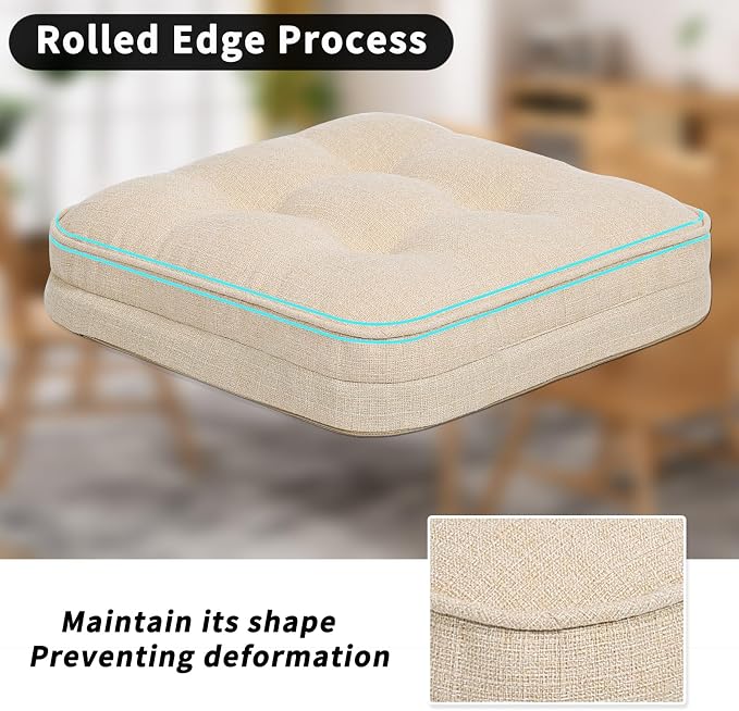 GOFORIT Tufted Shredded Memory Foam Chair Pads，Kitchen Chair Cushions for Dining Chairs,Non-Slip Seat Cushions with Removable Cover, 16'' x 16'', 6 Pack,Beige