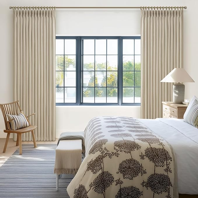 80 Inch Natural Linen Blackout Room Divider Curtains 2 Panels Set, Memory Shape Pinch Pleat Insulated Oatmeal Dual Layer Heavy Drapes Privacy Sound Dampening Modern Windows Curtain 40 x 80 Inches Long