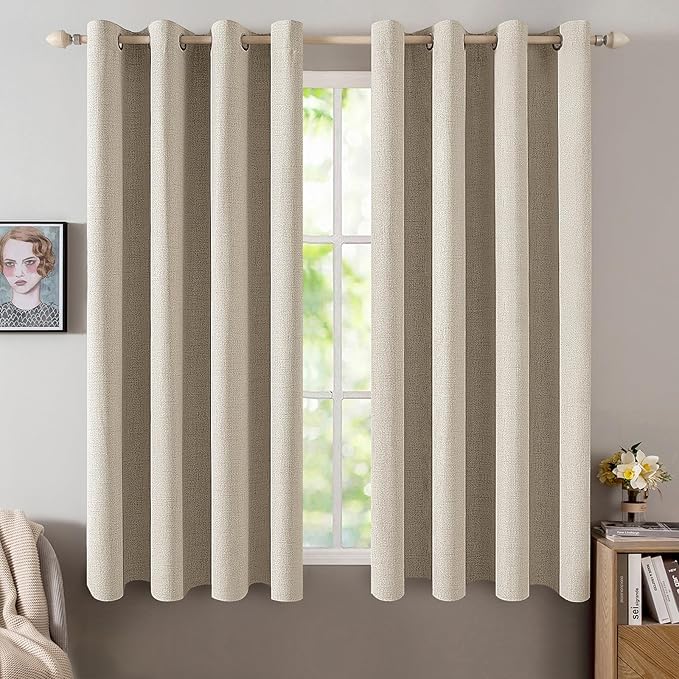 MIULEE Linen Curtains for Bedroom 100% Blackout Thermal Insulated Stone Grommet Room Darkening Curtains & Drapes Fall Decor for Living Room 52 x 54 Inch (2 Panels)