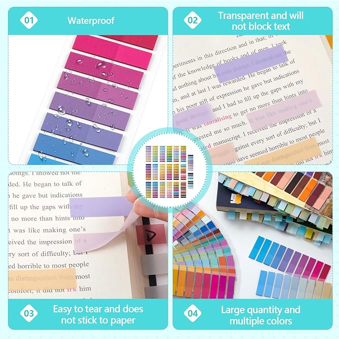 ReliThick 4000 Pcs Annotation tabs Sticky Tabs for Books Transparent Sticky Notes 20 Multicolor Writable Page Markers Book Flags Strip for Annotating Reading Supplies Bookish Gift