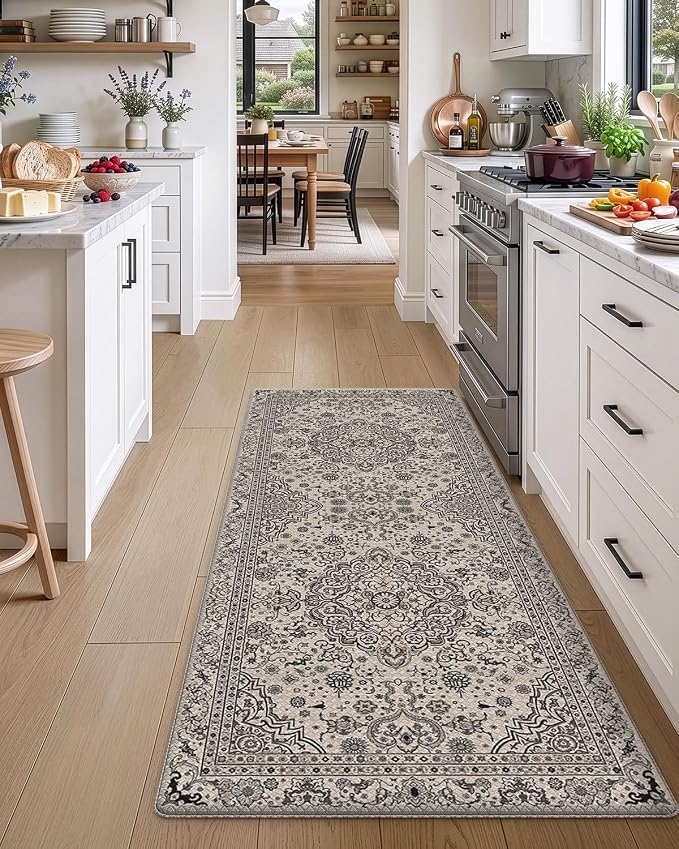 DEXI Kitchen Mats for Floor Cushioned, 23x59 Wide Runner Rug Non Slip, Waterproof Soft Comfort Standing Padded Anti Fatigue Decorative, Brown and Grey