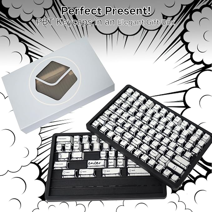 Retro PBT Keycaps - White Japanese Manga Keycaps Set, 141 Keys Cherry Profile Dye-Sub Custom Keycap, Minimalist Style Key caps for 60%, 65%, 75%, 100% Cherry MX Mechanical Keyboard