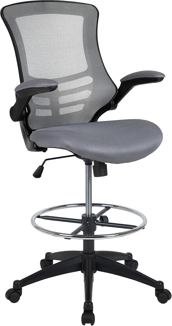 Flash Furniture Kelista Mid-Back Swivel Office Chair with Adjustable Seat Height, Ergonomic Mesh Desk Chair with Flip-Up Armrests, Dark Gray | Adjustable Foot Ring, Mid-Back, Flip-Up Arms, Mesh Back