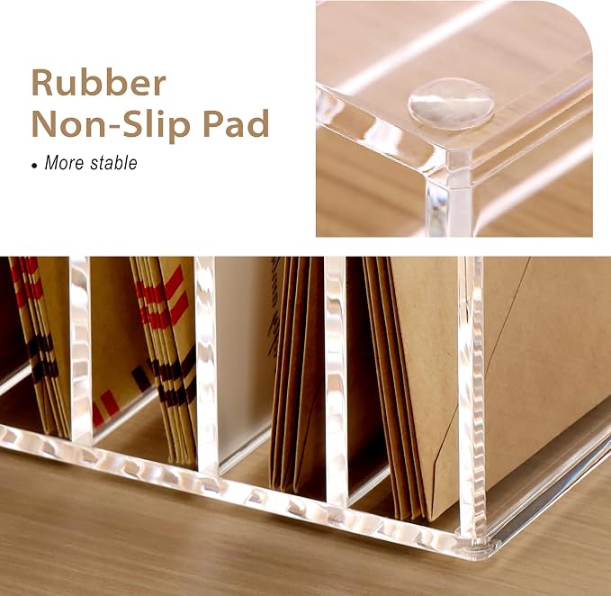 SANRUI Clear Desk Mail Organizer, 9 Slot Acrylic Office Document Sorter | File Storage Holders, Multifunction Letter Folder Racks Holders for Office,Home, School Desktop Organization
