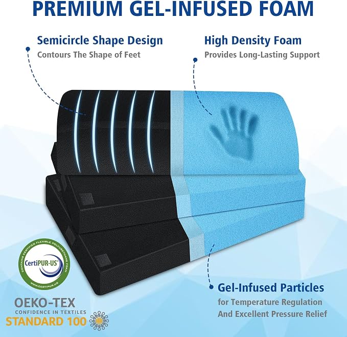 Kayfia Adjustable Foot Rest Under Desk at Work, Foot Stool with Gel Foam | XXL 20in size, 3 adjustable heights for ergonomic leg support. Soft gel foam, detachable layers, foot-warming pocket