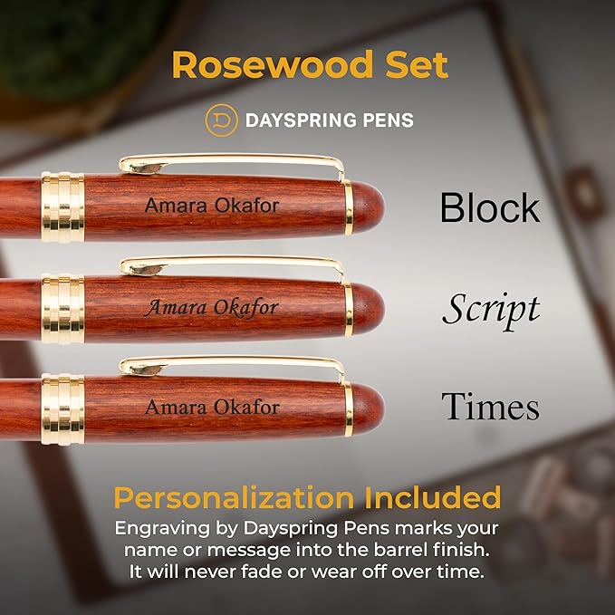 Dayspring Pens Personalized Rosewood Graduation Pen and Pencil Set with Teacher Emblem from Gift for Educators and New Teachers