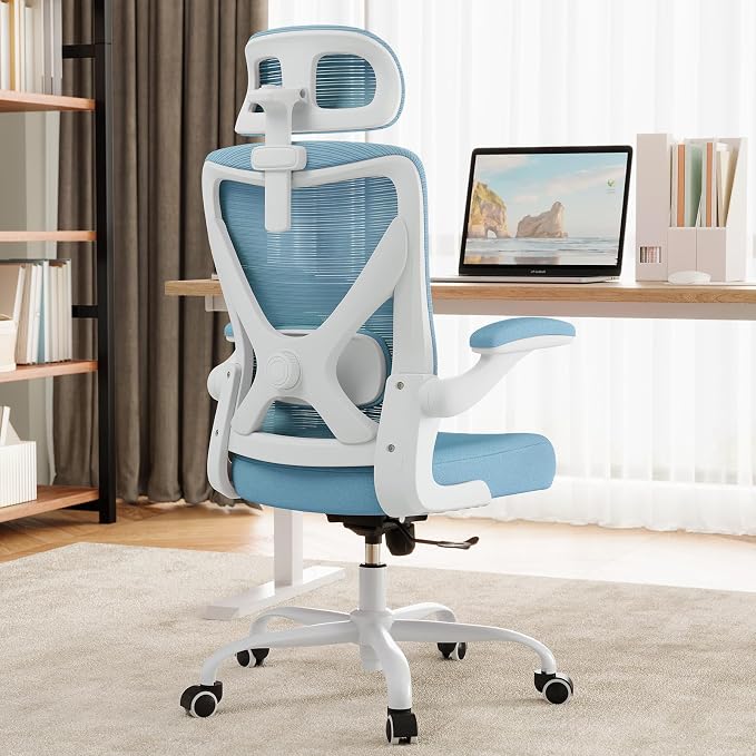 Ergonomic Office Chair: Mesh Desk Chair Comfy with Headrest& Lumbar Support | Ergalithic Big and Tall Office Chairs with Wheels & Flip-Up Arms-Computer Gaming Chairs for Adults Home Office Chairs(Blue)