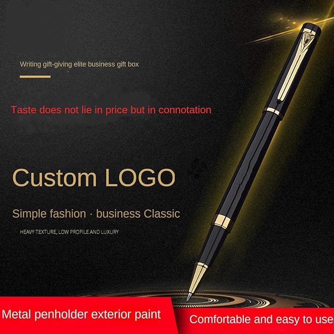 Borges Black Lacquer Rollerball Pen - Stunning Luxury Pen with 24K Gold Finish, Schmidt Ink Refill, Best Roller Ball Gift Set for Adult (Modern)