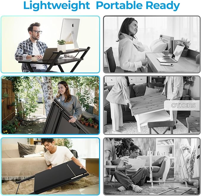 GreenForest No Assembly Folding Desk, 2-Tier Compact Computer Desk with Shelf, Space Saving Foldable Table for Home Office, Dorm or Apartment, Portable Collapsible Sturdy Laptop Desk, Black