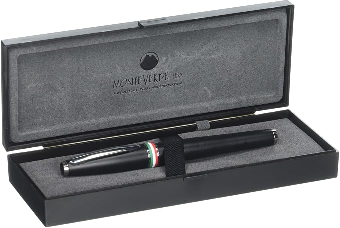 Monteverde USA Aldo Domani Italia Fountain Pen Matte Black - Stub Nib - Luxury Writing Pen - Italian Design - JoWo Stainless Steel Nib - Smooth Ink Flow - Refillable - Gift Box Included