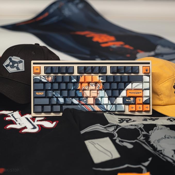 Team Liquid Bleach Ichigo Kurosaki Full Art keycap Set PBT Dye Sub Keycaps for Mechanical Gaming Keyboards, Cherry MX Switches, Custom Side Print, ANSI ISO Support, US Layout - Officially Licensed
