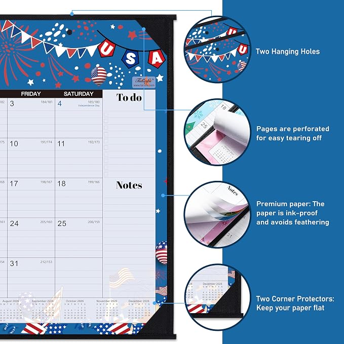 2026-2027 Desk Calendar - Large Desk Calendar 2026-2027, Jul.2026 - Dec.2027, 22" x 17", 18 Months Calendar with Corner Protectors + Large Ruled Blocks, To-do & Notes, 12 Different Themes