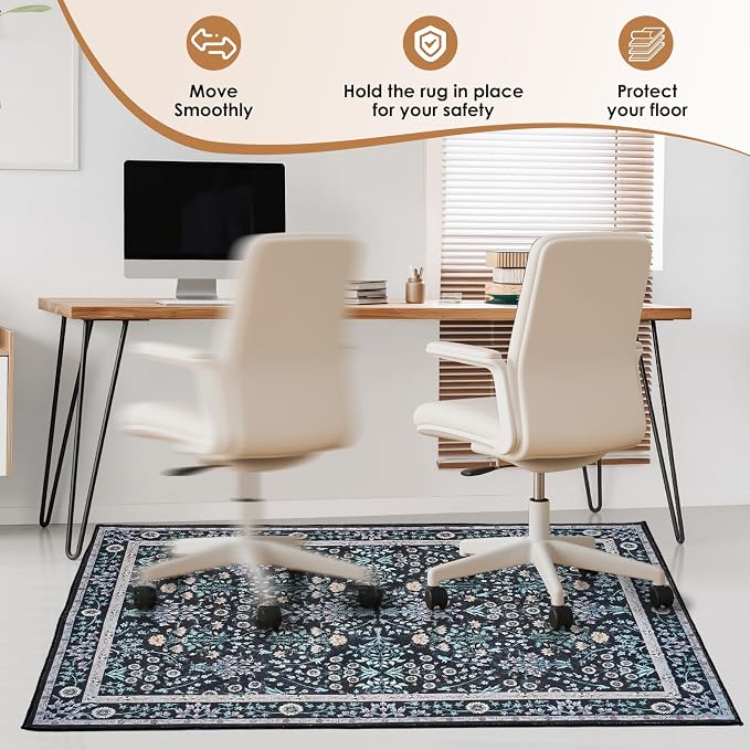 Office Chair Mat Desk Chair Hardwood Mat, Easy Glide Office Rug Under Chair Mat for Home Gaming Rolling Chair Tile Floor,Large Floor Protector Rug,Anti-Slip, Chenille Material (Dark Green, 36x48)