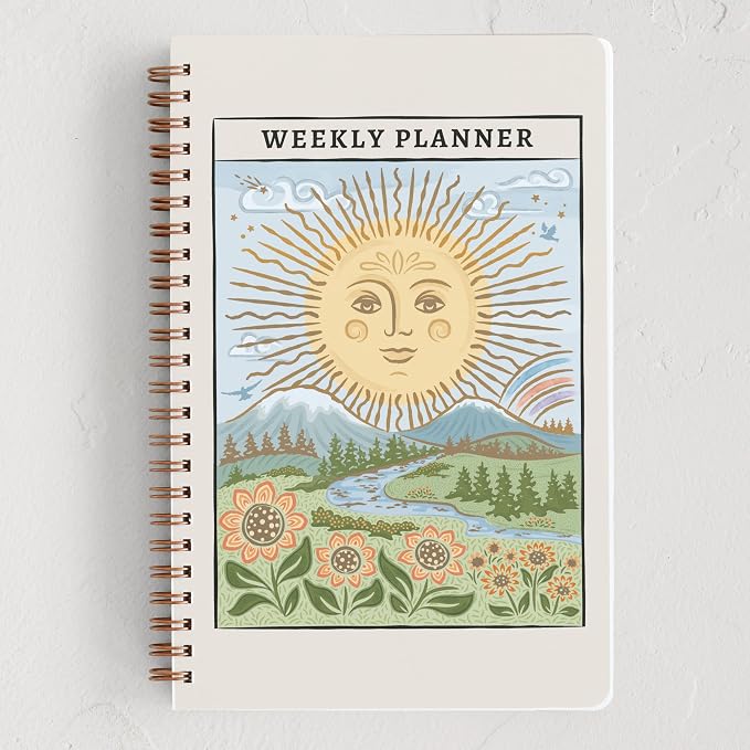 Minted Golden Sun Tarot Card 2026 Weekly & Monthly Undated Planner, 5.5" x 8.5" Spiral Bound Planner Notebook, 132 Pages, Artistic Celestial Design with 2026–2027 Reference Calendars