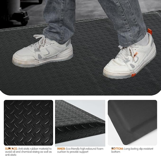 Anti Fatigue Mats Industrial 2' x 6' 15/16" Thick Ergonomic Standing Mat Commercial Kitchen Mat Heavy Duty Diamond Plate Shop Floor Mats Helps Relieve Back and Leg Soreness