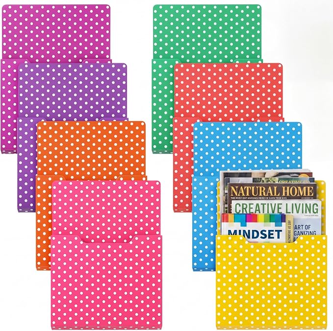 Gilprop 8 Pack Magnetic File Holder, 10"x13"x1.2" Magnetic Wall File Folders for Whiteboard, Hanging Classroom Organizer Storage, Refrigerator Magazine Holder for Mail Letters Paper Desk Office