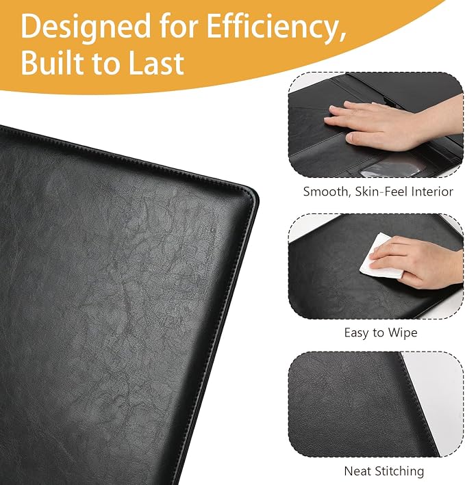 Professional Padfolio Portfolio Binder, Faux Leather Interview Resume Folder, Letter Sized Writing Pad w/Business Card Holder, A4 Professional Folio for Office Conference (Black)
