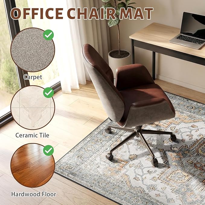 36" x 48" Office Chair Mat for Hardwood & Tile Floors, Desk Chair Mat Under Desk Floor Protector for Rolling Computer Chairs, Non-Slip Low Pile Area Rug for Home Office(Grey)