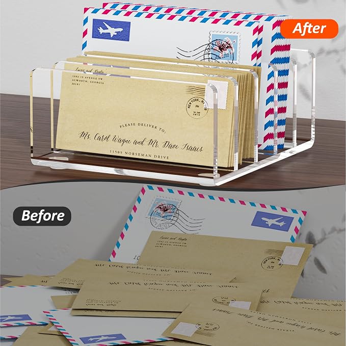 FUCDTEFC Desk Mail Organizer, 5 Section Clear Acrylic File Holder Letter Organizer, Vertical Lightweight Modern Envelope Holder Desk Accessories & Workspace Organizers for Office, Home, School | Vertical, Envelope, Lightweight, Countertop, Bill Holding...