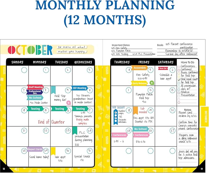 Carson Dellosa Happy Place Teacher Planner 2026-2027, Undated 8" x 11" Lesson Plan Book with Retro Stickers, Class Schedule, Weekly Calendar, Classroom Must Haves, Homeschool and School Supplies