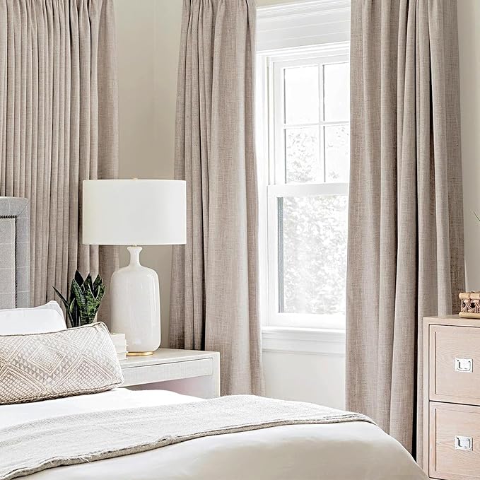 MIULEE Blackout Curtains for Bedroom Linen Texture Solid Thermal Insulated Natural Khaki Grommet Room Darkening Curtains & Drapes Luxury Decor for Living Room 52x54 Inch (2 Panels)