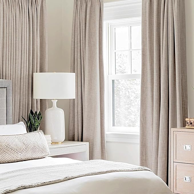 MIULEE Blackout Curtains for Bedroom Linen Texture Solid Thermal Insulated Natural Khaki Grommet Room Darkening Curtains & Drapes Luxury Decor for Living Room 52x72 Inch (2 Panels)