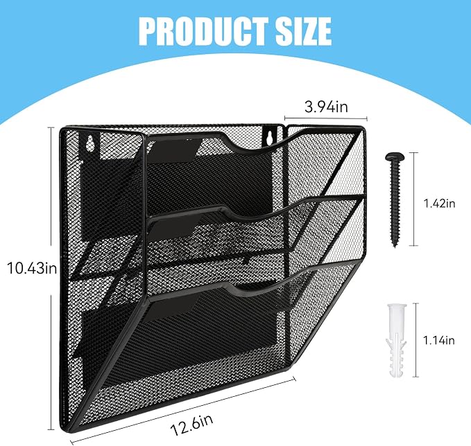 Magnetic File Holder,No Assembly Required & No Drilling,Hanging Magnetic File Organizer,Magnetic Mail Paper Folder Holder for Refrigerator,Whiteboard,File Cabinets (3-Tier)