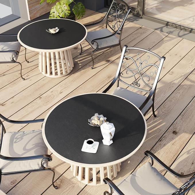 MAIDERN 36 Inch Round Cork & Leather Table Pad Protector, Cuttable Size (30-36 Inch), Trimmable Dining Table Mat, Heat Resistant/Non-Slip Table Cover for Kitchen, Office, or Restauran (Black)