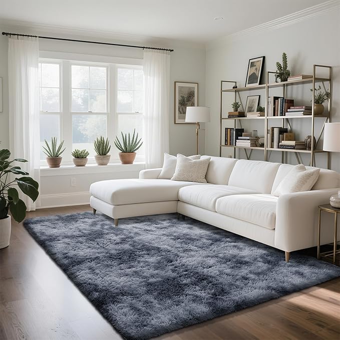 Fluffy Rug Shag Area Rug, Mottling Dark Grey 5x8 Area Rugs for Bedroom, Small Bedside Rug, Soft Fluffy Shag Entryway Throw Rugs for Living Room Bedroom Room Home Decor