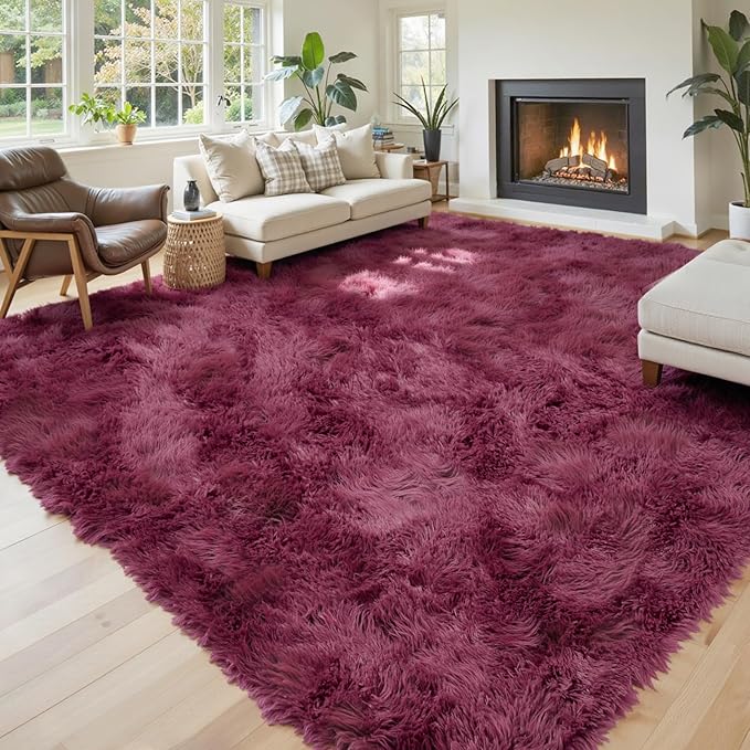 Rugs for Living Room 6x9, Alfombras para Salas Shag Large Plush Soft Area Rug, Shaggy Carpets for Bedroom,Home Decor Aesthetic(Burgundy, 6 x 9)