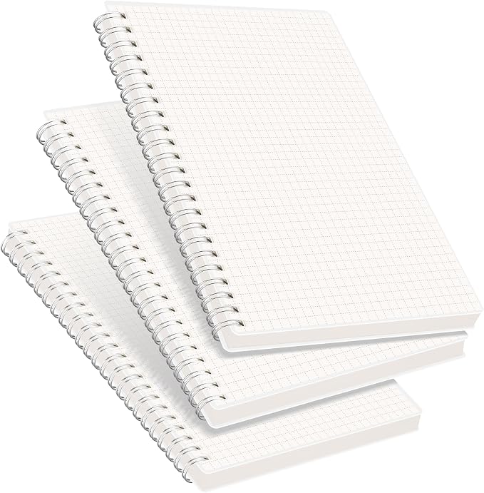 RETTACY Graph Grid Paper Notebook, 3-Pack, 160 Pages per Pack, A5 Medium Size (5.7'' × 8.3''), 100 GSM Thick Paper, Spiral-bound, Flexible Plastic Cover, for Students, Homework, Math, Engineering