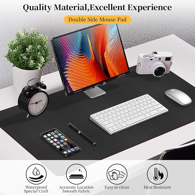 Bloss Black Leather Desk Mat Protector,Laptop Desk Pad,Desk Writing Pad,Leather Mouse Pad,Office Desks Mats,Desk mat for Keyboard and Mouse,Dual-Side Computer Mouse Pads for Office/Home.31.5"x 15.7"