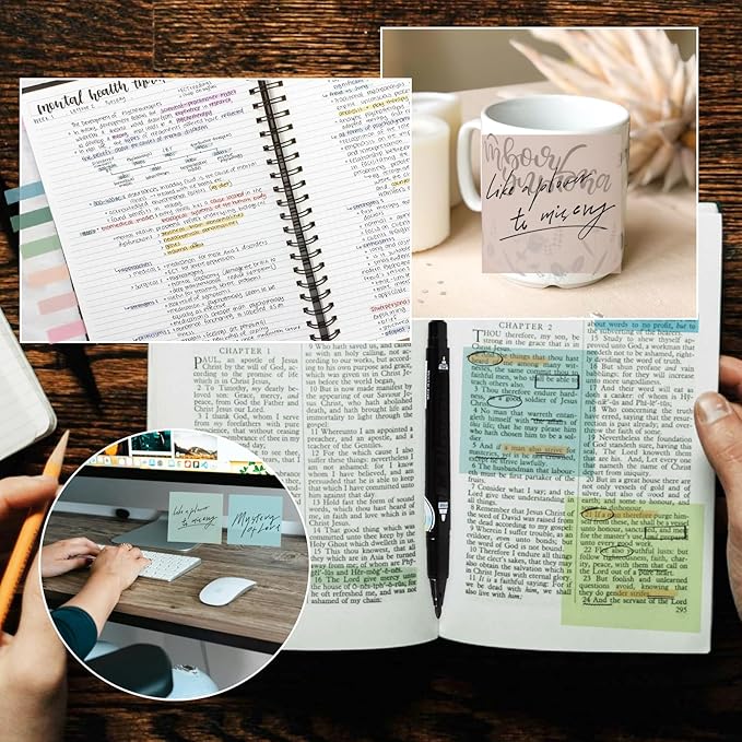 Vuzvuv 1120 Sheets Transparent Clear Sticky Notes with Pen,3x3 Inch Bulk Translucent Sticky Notes Set for Bible Tabs, Book Tabs, Office School Supplies(Morandi Colors)
