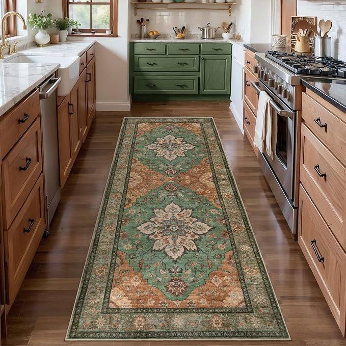 Tangsoo 2x6 Washable Runner Rug for Hallways, Non Slip Vintage Runner Rug, Soft Boho Low Pile Long Rug Runner, Carpet Runners for Kitchen Bedroom Entryway Bathroom Living Room
