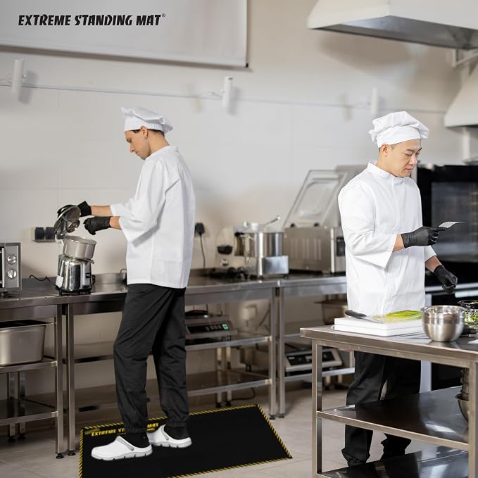 3’ x 7’ Black 1” Thick 2pk | Anti Fatigue Mats for Standing |2 Pack of Industrial Antifatigue Mat with Safety Stripes | Anti Fatigue Mat for Work & Workplace