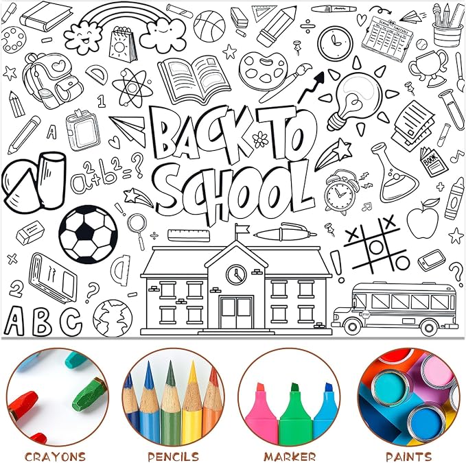 Back to School Coloring Posters for Kids, Large Coloring Poster Kids Coloring Tablecloth, Welcome Back Coloring Sheets Coloring Table Cloth for Classroom Activity Craft, Back to School Supplies