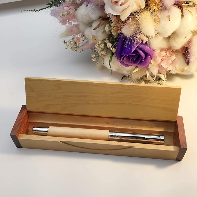 LACHIEVA LUX Natural Maple Wood Rollerball Pen Set - Premium Wooden Pen with German Schneider Refill, Luxury Writing Instrument for Men & Women, Executive Gift for Office & Business (Maple)