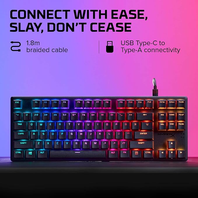 HyperX Alloy Origins Core Mechanical Gaming Keyboard PBT Keycaps Tenkeyless TKL Blue Switch Clicky LED RGB Backlight Playstation Xbox Licensed for PC, PS5, PS4, Xbox Series X|S, Xbox One, Desk Setup