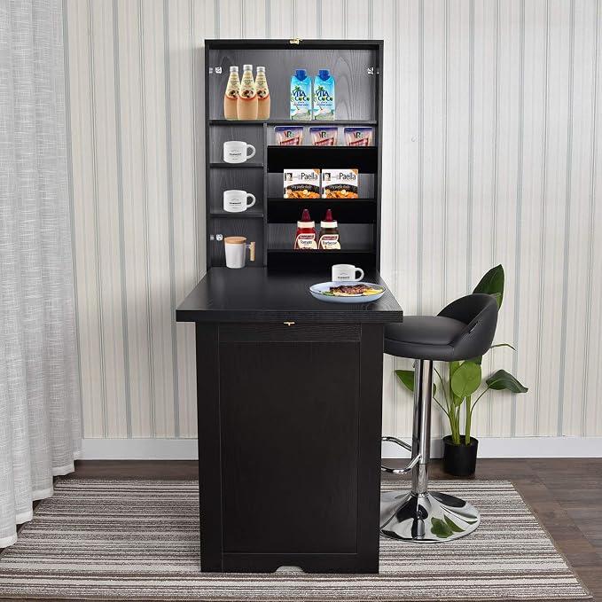 YUSING Wall Mounted Table, Fold Out Convertible Desk Multi-Function Computer Desk Writing Desk Home Office Wood Wall Floating Desk with Large Storage Area