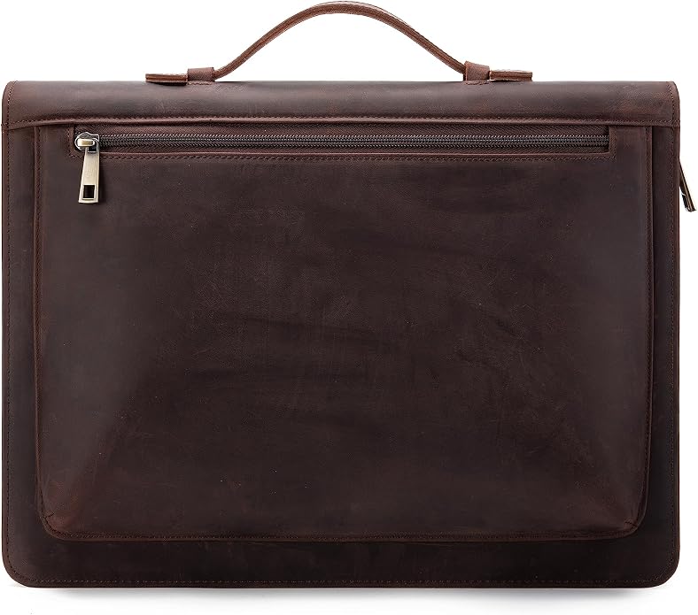 YIWEN Handmade Leather Portfolio with Handle – Zippered Front Pocket, Clip for Letter Size Notepad, Business Travel Padfolio