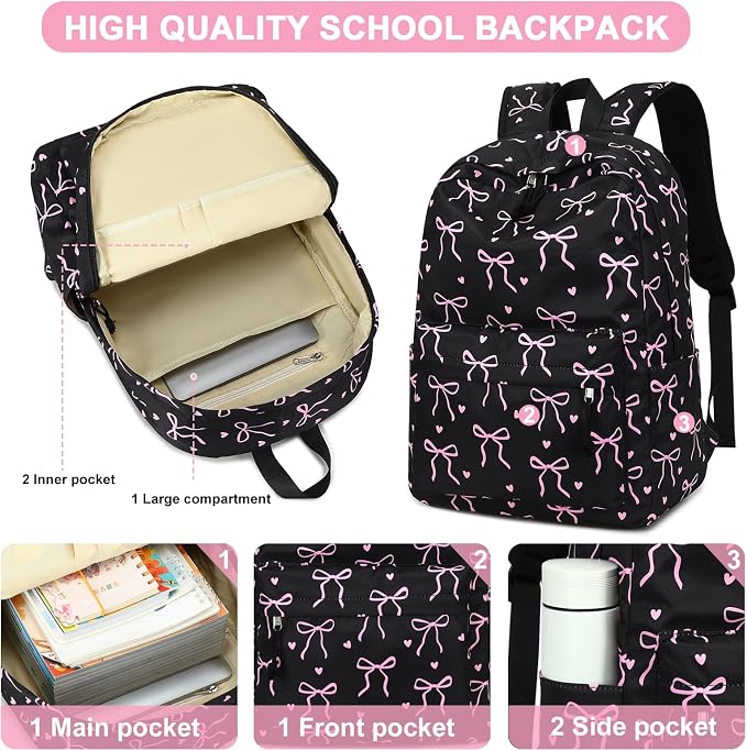LEDAOU Backpack for Girls School Bag Kids Bookbag Teen Backpack Set Daypack with Lunch Bag and Pencil Case | Kids
