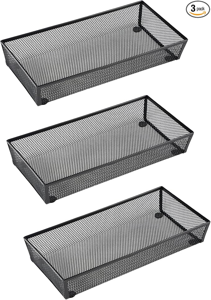 BYCY 3 Pack Mesh Flatware Drawer Organizer for Kitchen/Office/Home Tools,Spoon Knife Fork Organizers Box Utensil Tabletop Storage Tray (12 x 6 x 2 Inch)