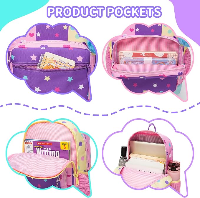 Kids Backpack for Girls 6-8,Girls Backpack for School,Kids Bookbag with Lunch Box,Pink Bookbag for Elementary Girl with Padded Straps