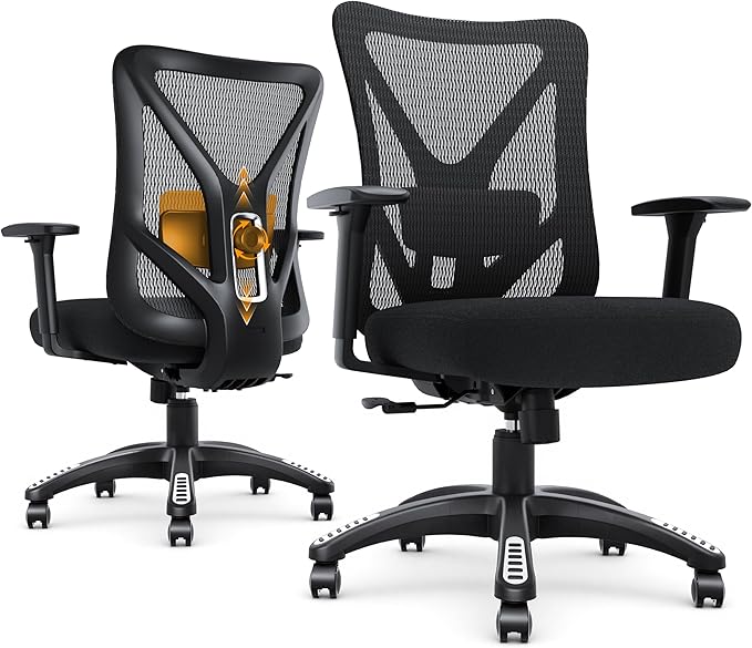 Ergonomic Office Chair, Mesh Computer Desk Chairs with Adjustable Lumbar Support, 3D Armrests, Tilt Function, Comfy Wide Seat, Executive Work Task Chair for Company and Home (Sponge Cushion)