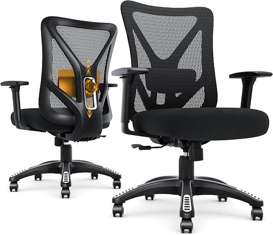 Ergonomic Office Chair, Mesh Computer Desk Chairs with Adjustable Lumbar Support, 3D Armrests, Tilt Function, Comfy Wide Seat, Executive Work Task Chair for Company and Home (Sponge Cushion)