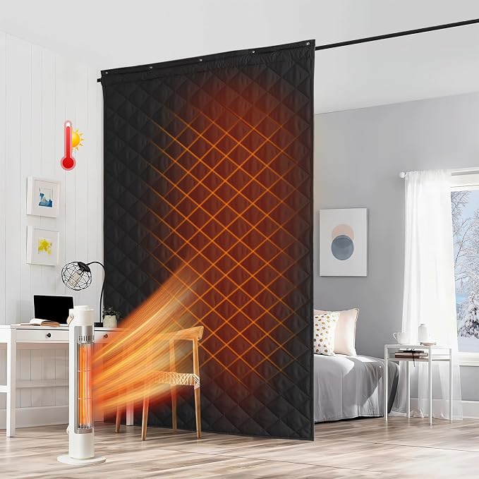 RYB HOME Large Summer Heat Blocking Thick Quilted Insulated Curtains, Thermal Insulated Curtains Room Divider for Energy Saving Window Treatment for Bedroom Living Room, W48 x L96, Black, 1 Panel